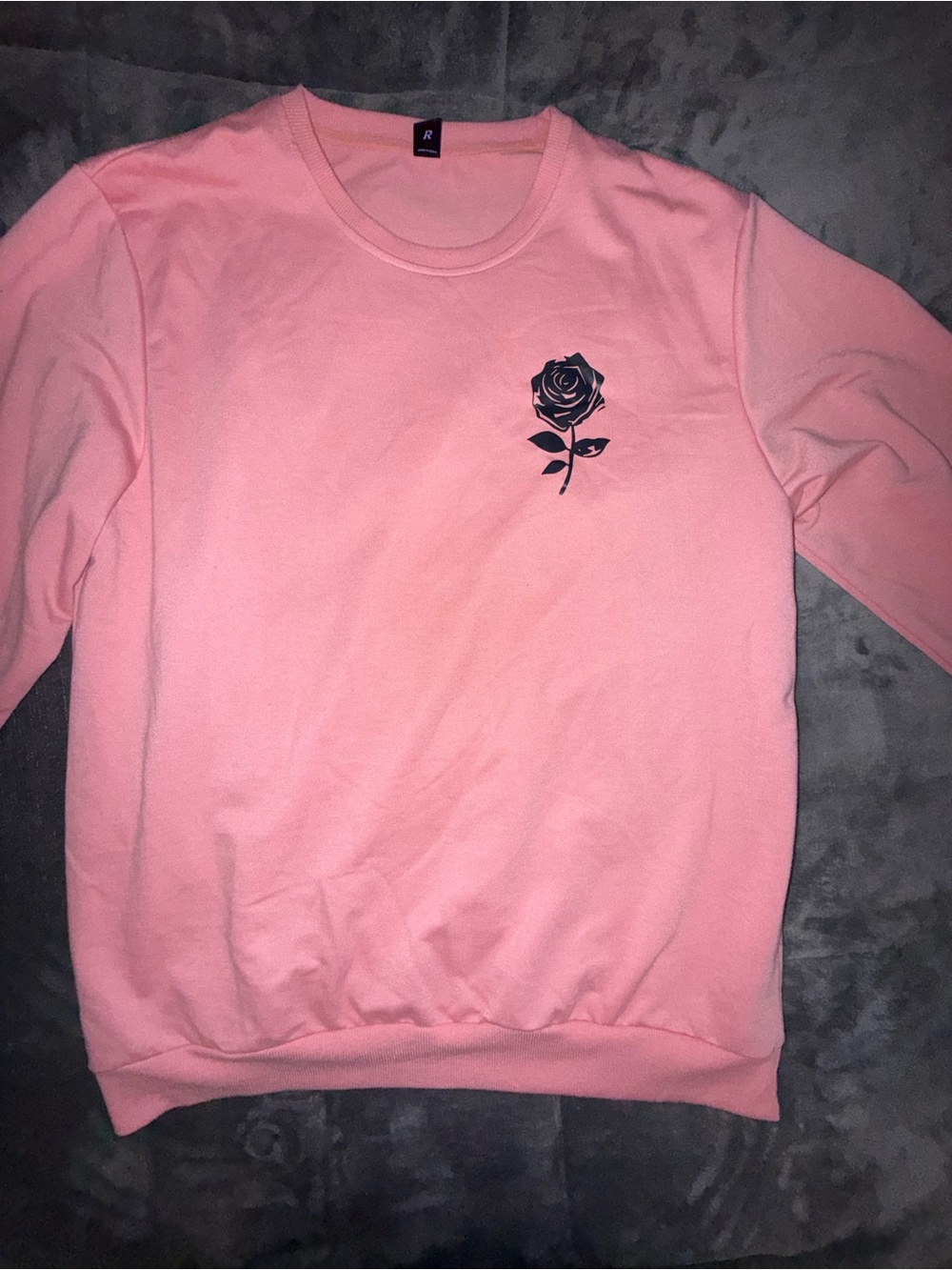 ROMWE Pink Crewneck Sweatshirt with Black Rose Graphic